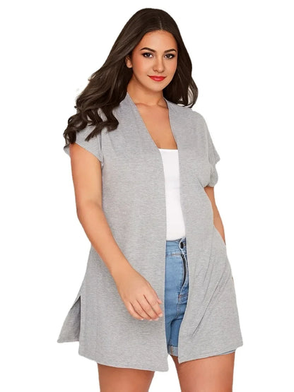 Womens Short Sleeve Plus Size Summer Casual Cardigans Long Loose Open Front Large Size Elegant Light Gray Kimono 5XL 6XL 7XL 8XL - Shop & Buy