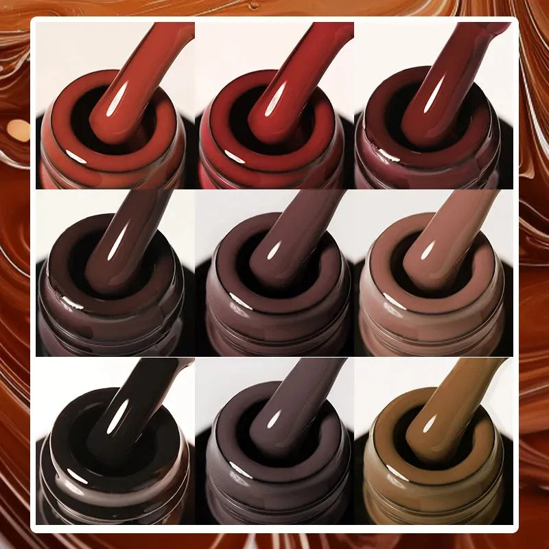 6Pcs/Set Gel Nail Polish Set 7ML Autumn Winter Coffee Color Series Semi Permanent UV Gel Chocolate Nail Art Gel Kit - Shop & Buy