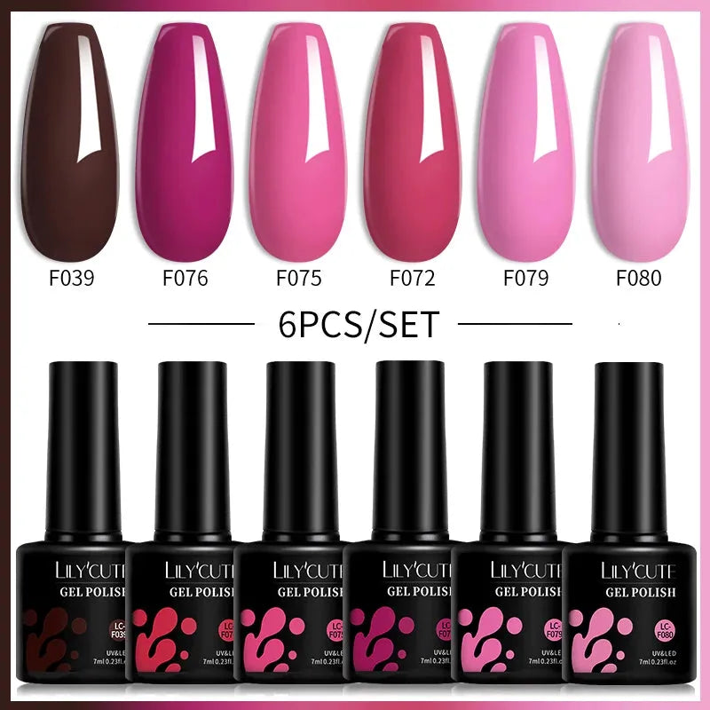 6PCS/SET Color Nail Gel Polish Set Kits Base Top Coat Varnish Soak Off UV Gel LED Semi Permanent All For Manicure - Shop & Buy