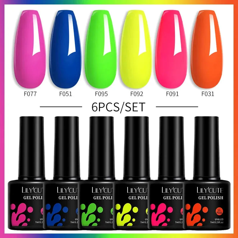 6PCS/SET Color Nail Gel Polish Set Kits Base Top Coat Varnish Soak Off UV Gel LED Semi Permanent All For Manicure - Shop & Buy