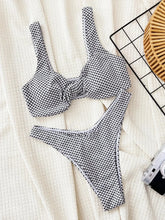 Load image into Gallery viewer, Women&#39;s Black White Checker Print Bikini Set V-neck Suspender Backless 2-piece Swimsuit
