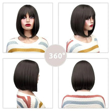 Load image into Gallery viewer, Straight Bob Wig with Bangs Straight Glueless Wigs 100% Human Hair Natural Black Short Bob Human Hair Wig
