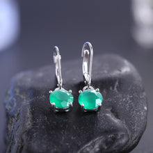 Load image into Gallery viewer, Green Onyx Earrings Natural Emerald Green Agate White Gold Plated 925 Sterling Silver Leverback Dangle Earrings