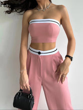 Load image into Gallery viewer, Sexy Women&#39;s Tracksuit with Boob Tube Top Slash Neck Contrast Color Wide Leg Trousers Sports Suit
