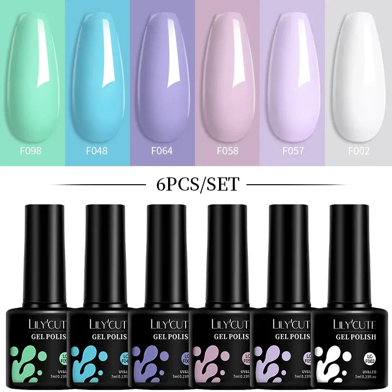 6Pcs/Set Macaron Color Gel Nail Polish Set Kit Spring 6 Colors UV LED Nail Art Gel Vernis Semi Permanent Base Top Coat - Shop & Buy