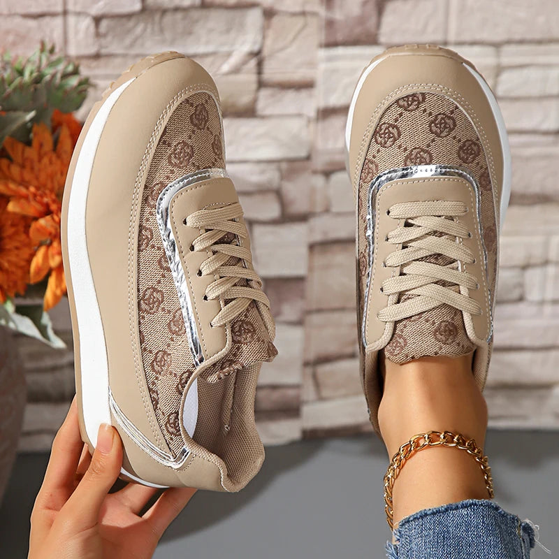 Fashion Print Platform Sneakers for Women Spring Casual Comfy Walking Shoes Woman Lightweight Non Slip Lace Up Sports Shoes