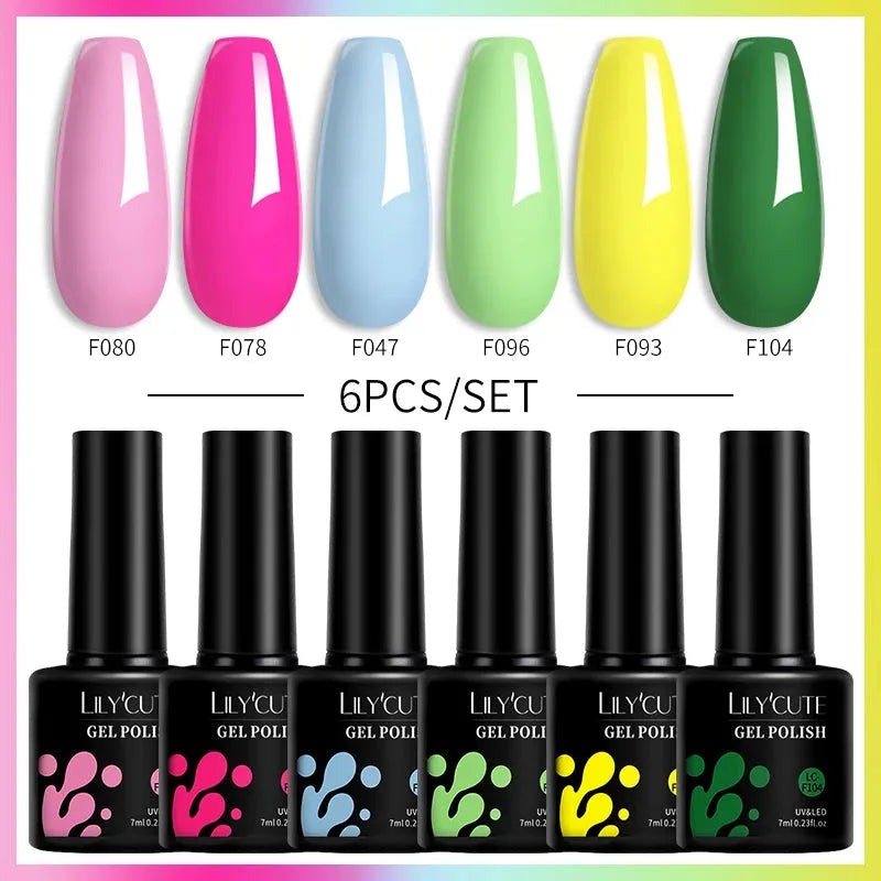 6Pcs/Set Macaron Color Gel Nail Polish Set Kit Spring 6 Colors UV LED Nail Art Gel Vernis Semi Permanent Base Top Coat - Shop & Buy