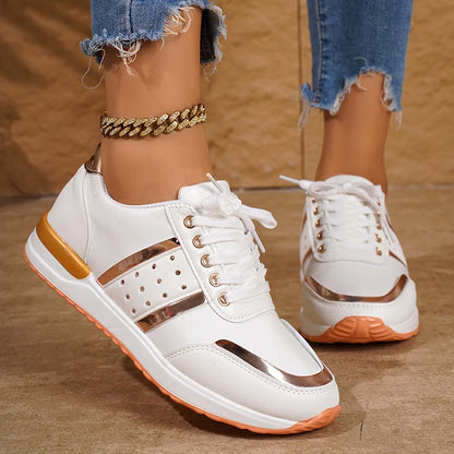 Fashion White Platform Sneakers for Women Spring Lightweight Lace Up Sports Shoes Woman Non Slip Pu Leather Casual Sneakers