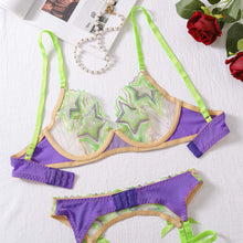 Load image into Gallery viewer, Neon Sexy Erotic Lingerie Fantasy Delicate Onlyfans Kit Five-Pointed Star Embroidery Transparent Foul Underwear
