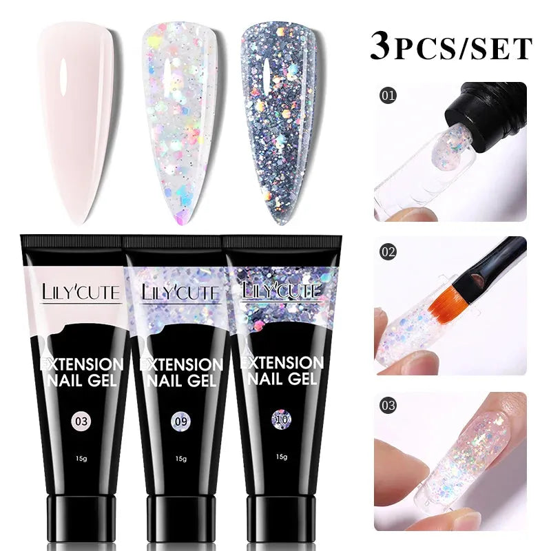 15ml Quick Extension Gel Nail Polish Kit White Nude Pink Acrylic Crystal UV Construction All For Manicure Nail Gel Set - Shop & Buy