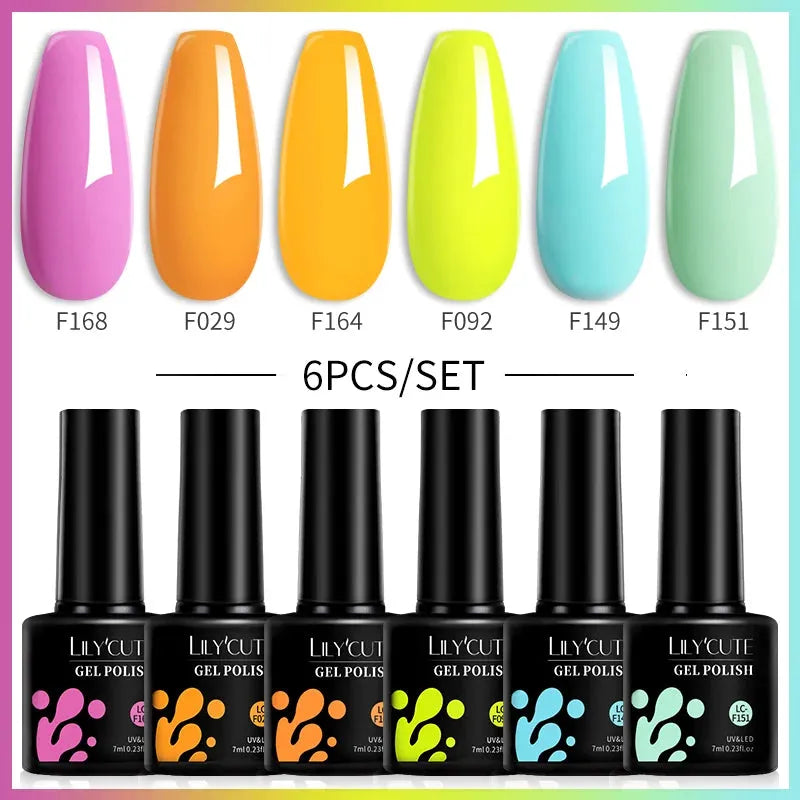 6Pcs/Set Macaron Color Gel Nail Polish Set Kit Spring 6 Colors UV LED Nail Art Gel Vernis Semi Permanent Base Top Coat - Shop & Buy