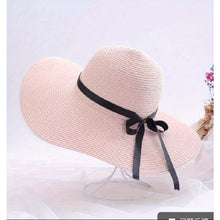 Load image into Gallery viewer, Summer Sunscreen Straw Big Brim Bow Ribbon Hat Solid Handmade Fisherman Hat
