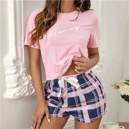 Women's Pajamas Lingerie Set Ladies Girls Letter Print Round Neck Sleepwear Shorts Loungewear - Shop & Buy