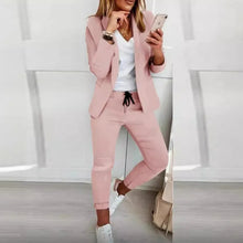 Load image into Gallery viewer, Europe and America new women&#39;s solid color temperament jacket straight tube casual commuting pants suit set
