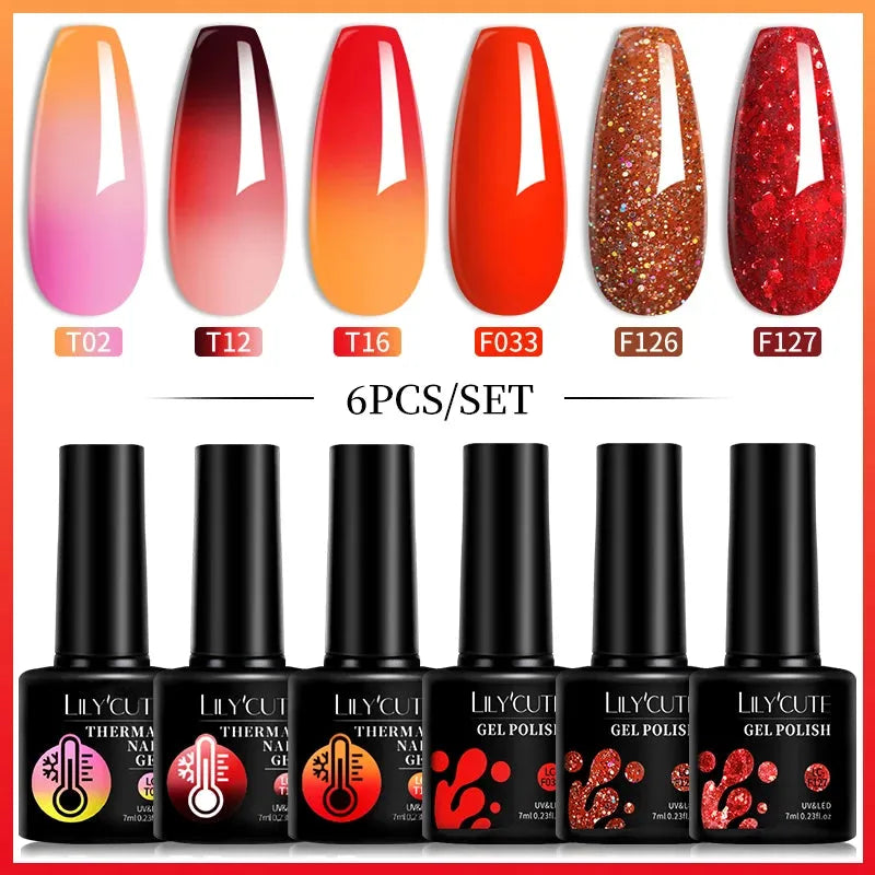 6PCs/Set Thermal Gel Nail Polish Set Winter Temperature Changing Gel Nail Set Semi Permanent Soak Off Nail Art Kit - Shop & Buy