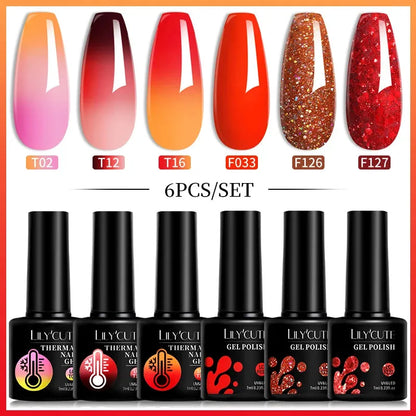 6PCs/Set Thermal Gel Nail Polish Set Winter Temperature Changing Gel Nail Set Semi Permanent Soak Off Nail Art Kit - Shop & Buy