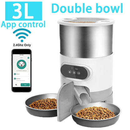 Smart APP Cat Feeder Cat Timing Feeder With Double Meal Pet Dog Food Automatic Dispenser Suitable Small Cats Dogs Remote Feeding