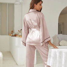 Load image into Gallery viewer, 2 Piece Set Women Pajamas Satin Sleepwear Long Flared Sleeve and Long pant
