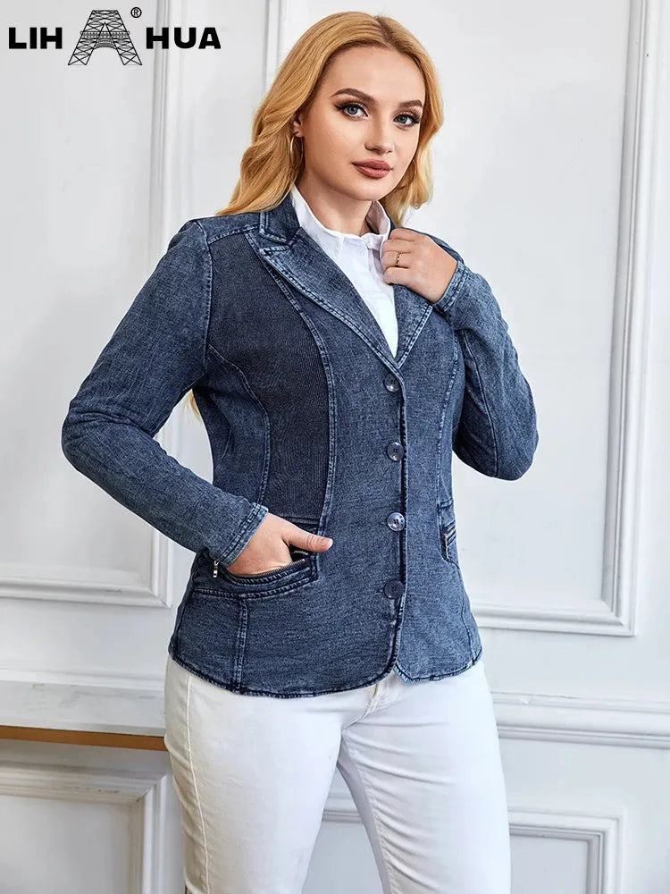 Women's Plus Size Denim Suit Autumn Chic Elegant Suit For Chubby Women Knitted Cotton Suit - Shop & Buy