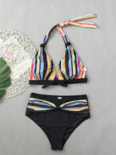 Load image into Gallery viewer, Women&#39;s Sexy Colorful Striped Printed Bikini High Waist V-neck Triangle Bra Halter Backless 2-piece Swimsuit
