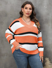 Load image into Gallery viewer, Stripe Plus Size Sweater Women Winter V Neck Large Pullover Ladies Loose Oversize Jumper Casual Big Jerseys Curvy Knitwear
