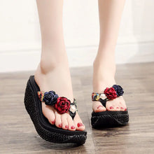 Load image into Gallery viewer, Summer Beach Sandals Women Flower Flip-flops Bohemian Beach Beaded Women Wedge Sandals
