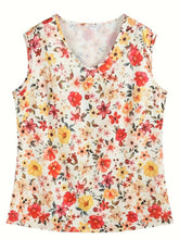 Load image into Gallery viewer, Plus Size Floral Print Tank Top, Casual V Neck Sleeveless Top For Summer, Women&#39;s Plus Size Clothing
