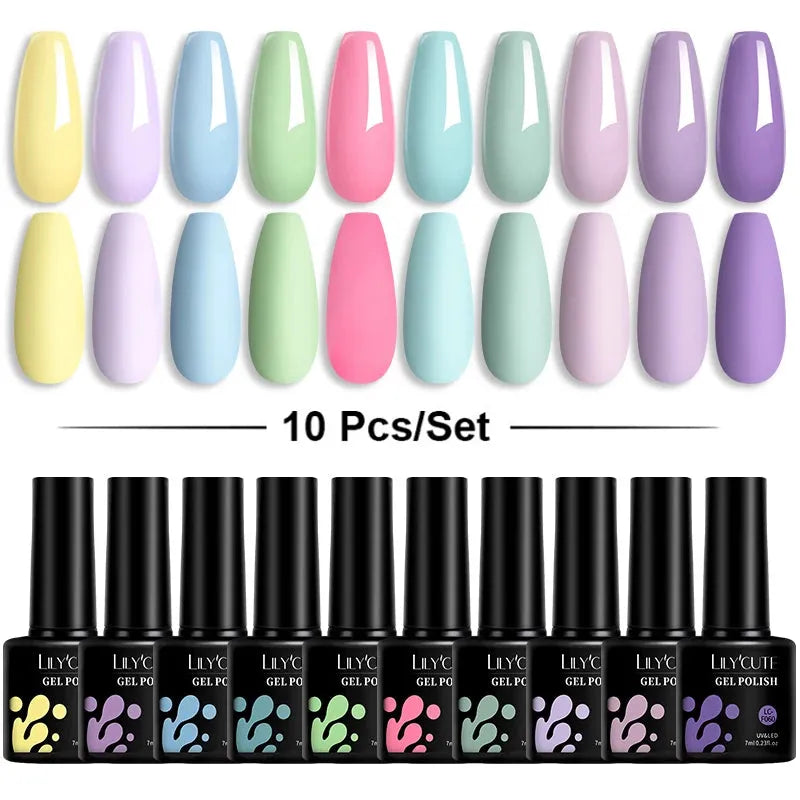 10Pcs/Set Nail Gel Polish Pink Glitter Scheme Popular Spring Colors Semi Permanent Soak Off UV LED Nail Art Gel Kit - Shop & Buy