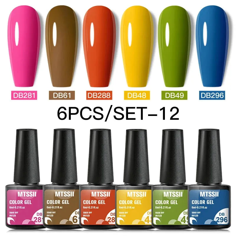 6PCS/SET Color Nail Gel Polish Set Kits  Base Top Coat  Varnish Soak Off UV Gel LED Semi Permanent All For Manicure Nail Art - Shop & Buy