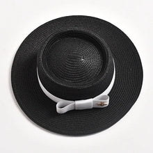 Load image into Gallery viewer, New Spring Summer Straw Hats for Women Round Bumpy Surface Flat Top Bowknot Dress Cap
