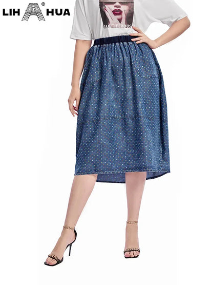 Women's Plus Size Denim Skirt Spring Chic Elegant Skirt For Chubby Women Cotton Woven Skirt - Shop & Buy