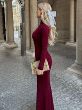 Load image into Gallery viewer, Women Fashion Red Knitted Long Dress Elegant High Collar Long Sleeve Bodycon Maxi Dresses
