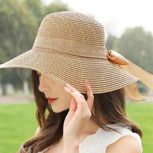 Load image into Gallery viewer, New Summer Sunscreen Hat Bowknot Straw Hat for Women Fashion Wide Brim Sunhat Beach Cap
