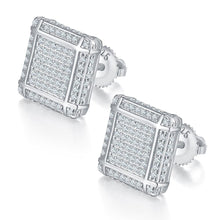 Load image into Gallery viewer, 18K Gold 925 Sterling Silver Iced Out Moissanite Screw Back Square Stud Earring Micropave Hip Hop Jewelry