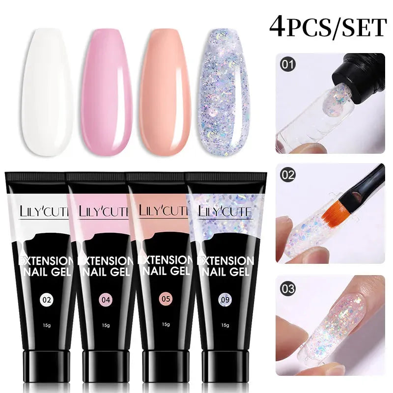 4PCs/Set Nail Extension UV Nail Gels Set Clear Nude Semi-permanent Quick Extension Set Nail Art Acrylic Gel Polish - Shop & Buy