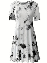 Load image into Gallery viewer, Plus Size Casual Dress, Women&#39;s Plus Tie Dye Short Sleeve Round Neck Slim Fit Dress
