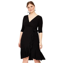 Load image into Gallery viewer, Plus Size Sexy V-neck Elegant Wrap Summer Dress Women Ruffle Trim Tie Back Half Sleeve A-line Work Dress
