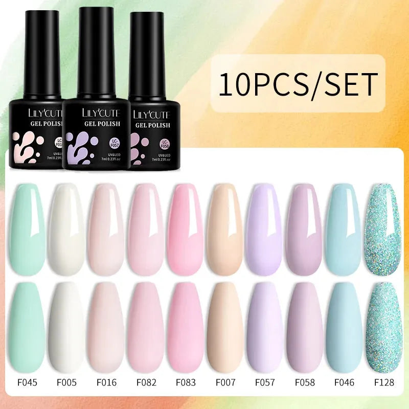 10Pcs/Set Nail Gel Polish Pink Glitter Scheme Popular Spring Colors Semi Permanent Soak Off UV LED Nail Art Gel Kit - Shop & Buy