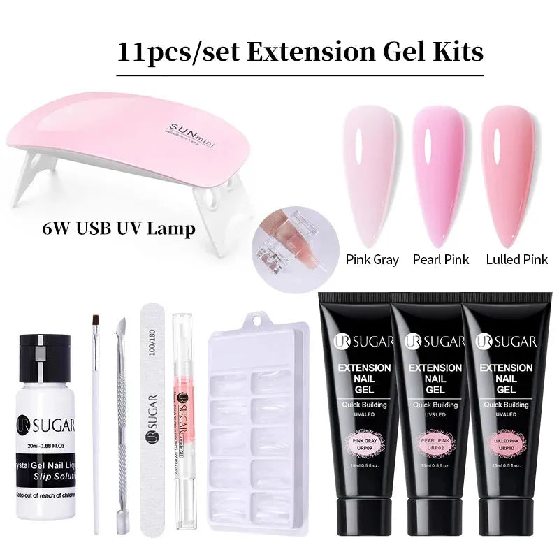 15ml Extension Gel Set Kits Semi Permanent Acrylic Hard Gel White Clear Nude Gel Nail Polish Nail Art Construction Gel - Shop & Buy