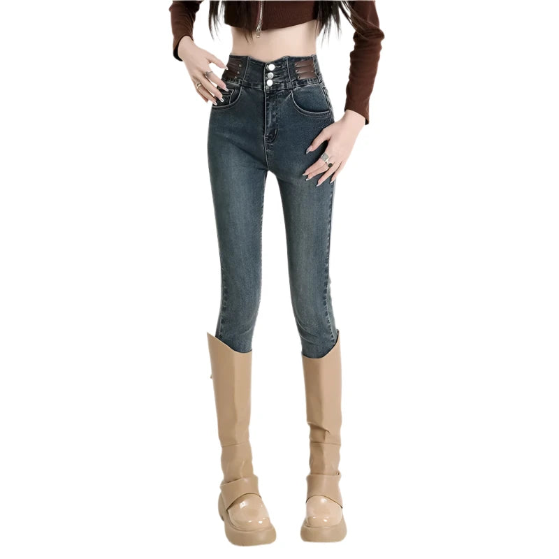 Woman Jeans Vintage High Waist Women Skinny Pencil  Slim Stretch Denim Pants Tight Trousers