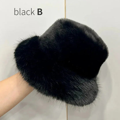 y2k Fluffy Faux Fur Bucket Hat Women Rabbit Fur Warm Thick Plush Winter Hat Lady Luxury Fashion - Shop & Buy