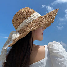 Load image into Gallery viewer, Women Lace Sun Hats For Wide Brim Straw Beach Cap Summer Visors Hat Foldable Sun Hat Fashion Straw Hat
