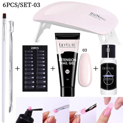 15ml Nail Extension Gel 6W LED Lamp Full Manicure Set Vernis Semi Permanent Metallic Liner Gel Polish Nail Art Tool Kit - Shop & Buy