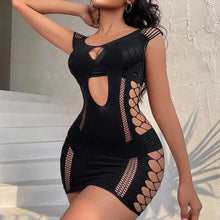 Load image into Gallery viewer, Sexy Women&#39;s Bodycone Mini Dress Solid Color Fishnet See Through Backless Clubwear Elastic Ladies Dresses
