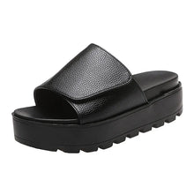 Load image into Gallery viewer, Black PU Leather Platform Slippers Women Plus Size 43 Thick Soled Sandals Woman Summer Non-slip Slides Shoes Female
