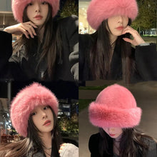 Load image into Gallery viewer, New Women Fluffy Faux Fur Bucket Hat Winter Warm Ear Protection Cap Windproof Panama Caps
