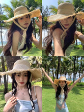 Load image into Gallery viewer, New Natural Raffia Hat Women Summer Hand Woven Straw Hat Gilrs Holiday Sun Hat Wide Brim Sun Hat
