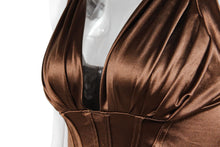 Load image into Gallery viewer, Sexy Ruffle V Deep Evening Party Dress Summer Split Brown Short Dresses For Women Tight Club Mini Dress Clubwear
