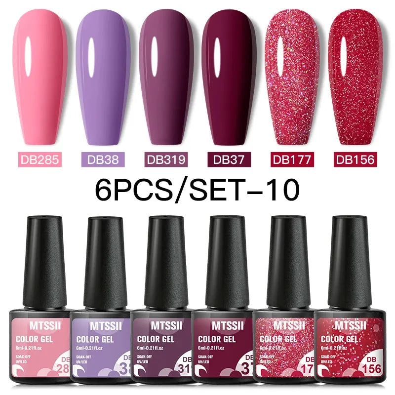 6PCS/SET Color Nail Gel Polish Set Kits  Base Top Coat  Varnish Soak Off UV Gel LED Semi Permanent All For Manicure Nail Art - Shop & Buy