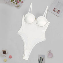 Load image into Gallery viewer, Transparent Mesh Sheath Sexy Playsuit Strap Sleeveless Beading Sheer Shapewear European Fashion Simple Erotic Bodysuit
